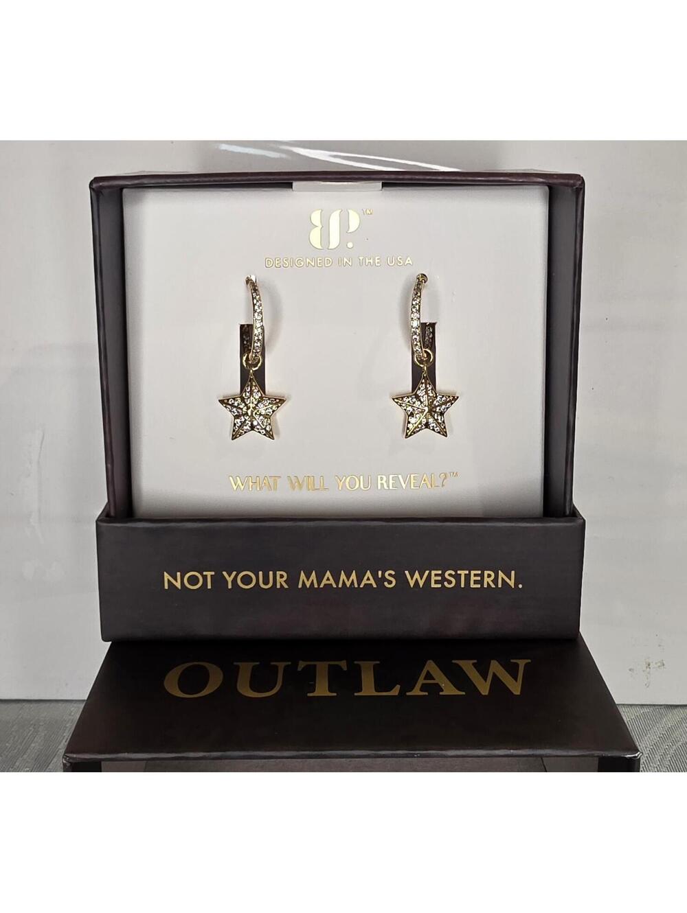 Gold Plated Star Charm Earrings with Diamond Cubic Zirconia